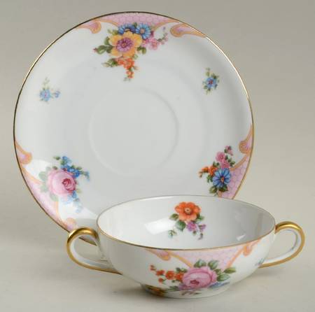 Bridal Rose (White Background) Flat Cream Soup Bowl & Saucer Set