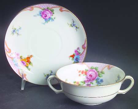 Bridal Rose (White Background) Flat Cream Soup Bowl & Saucer Set