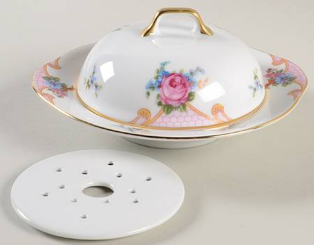 Bridal Rose (White Background) Round Covered Butter w/Strainer