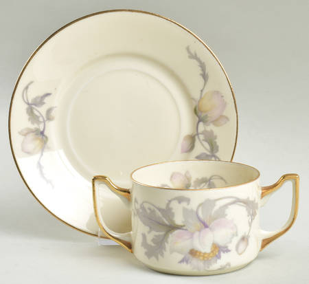 Pastelle (Cream Background, Smooth) Flat Bouillon Cup & Saucer