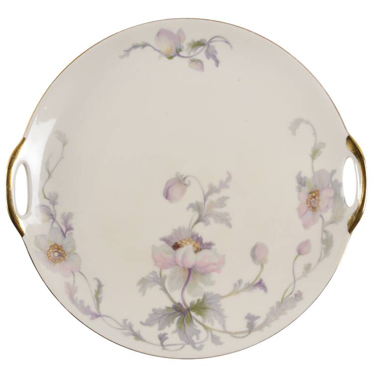 Pastelle (Cream Background, Smooth) Handled Cake Plate