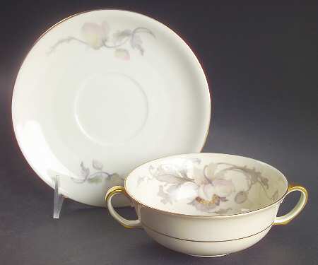 Pastelle (Cream Background, Smooth) Flat Cream Soup Bowl & Saucer Set