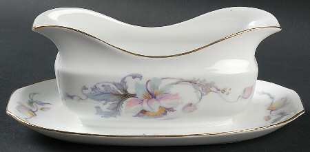 Pastelle (White Background) Gravy Boat with Attached Underplate