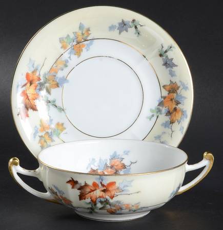 Silver Maple (Gold) Flat Cream Soup Bowl & Saucer Set
