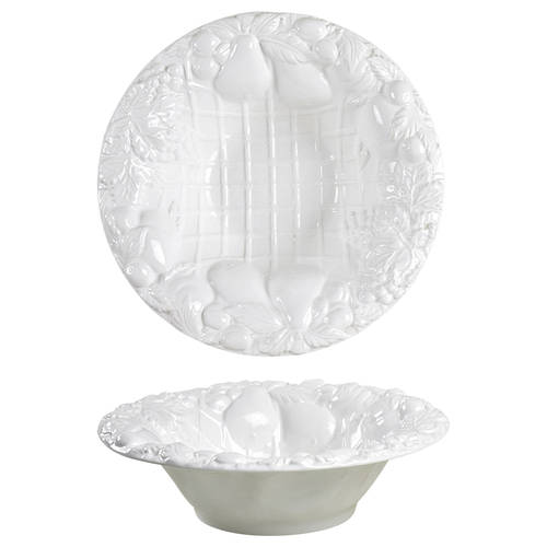 Embossed White Large Fruit Bowl