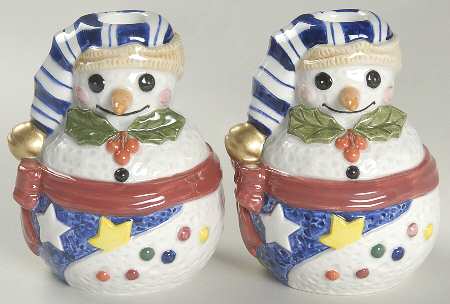 Mr Snowman Figural Candlestick - Set of 2 Motif 3