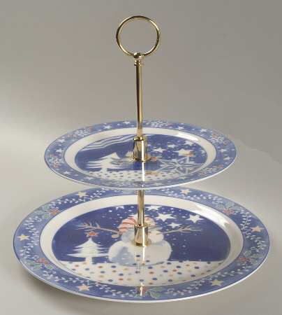 Mr Snowman 2 Tiered Serving Tray (Dinner & Salad Plate)