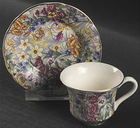 Sussex Cheery Chintz Flat Demitasse Cup & Saucer Set