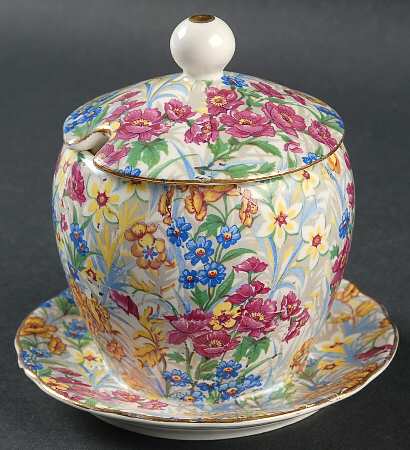 Sussex Cheery Chintz Jam/Jelly & Lid w/Attached Underplate