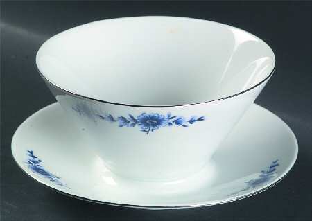 Danish Blue Gravy Boat with Attached Underplate