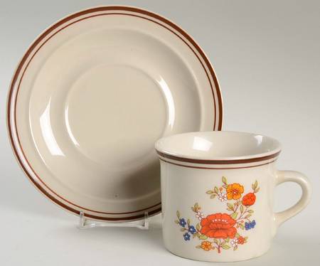 Linda (Double Brown Trim) Flat Cup & Saucer Set