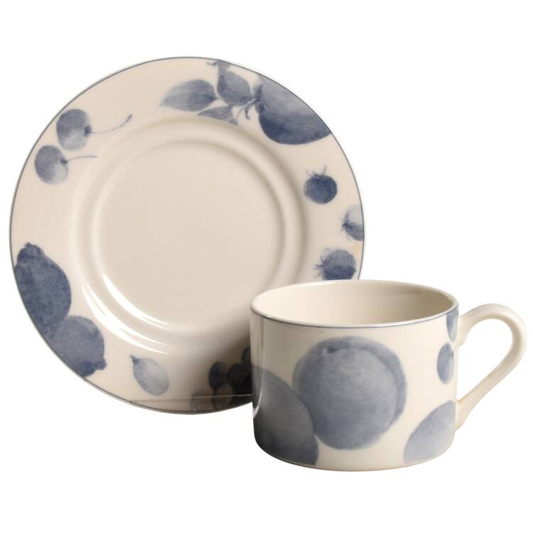 Blue Fruits Flat Cup & Saucer Set