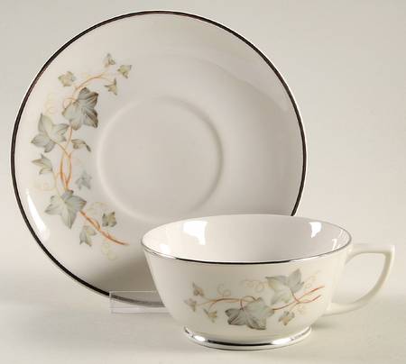 EMB76 (Platinum Trim) Footed Cup & Saucer Set