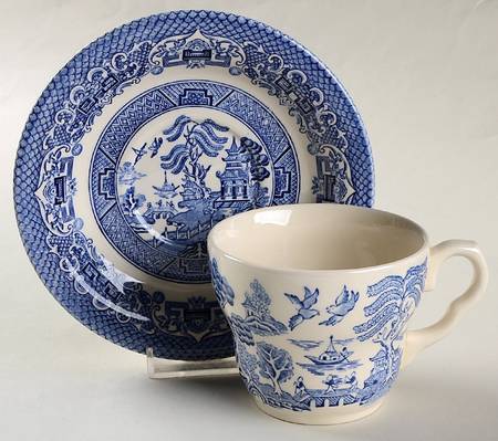 BLUE WILLOW Flat Cup & Saucer Set