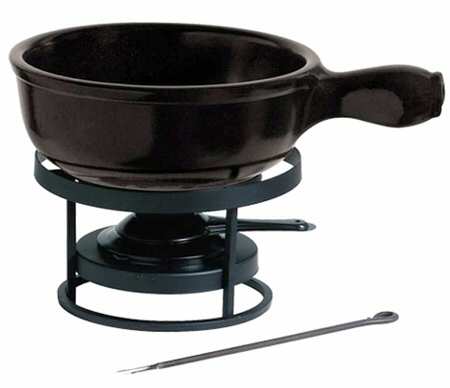 Flame Black 9 Pc Fondue Set (Open Pot,6 Forks, Stand & Burner)