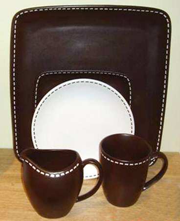 Stitches Brown Square Dinner Plate