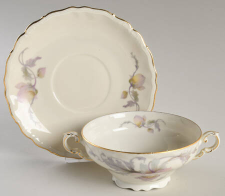 Pastelle (White Bkgrd, Scalloped) Footed Cream Soup Bowl & Saucer Set