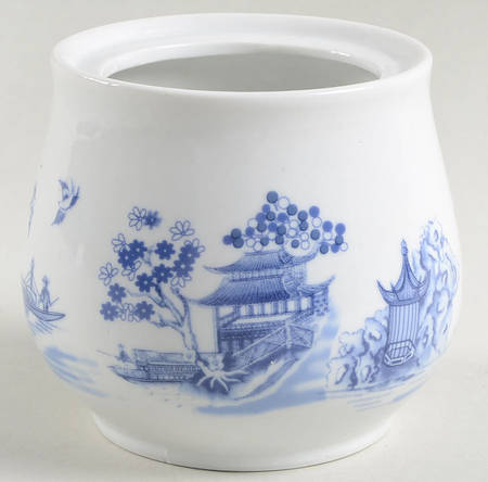 Chinese Garden Blue Sugar Bowl No Lid