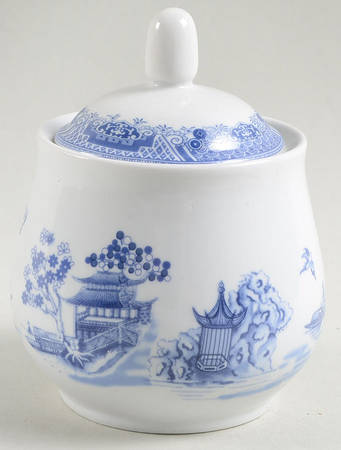 Chinese Garden Blue Sugar Bowl & Lid