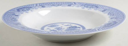 Chinese Garden Blue Rim Soup Bowl