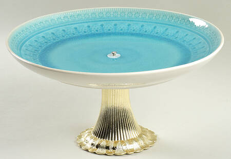 Fez Turquoise Cake Stand with 4"-5" Metal Pedestal  Hc