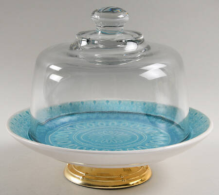 Fez Turquoise 6 1/2"-7 1/2" Footed Cheese Plate w/ Glass Dome HC