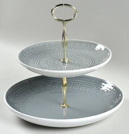 Fez Dove Grey 6 5/8"-10"  2 Tiered Serving Tray (Dp, Sp) HC