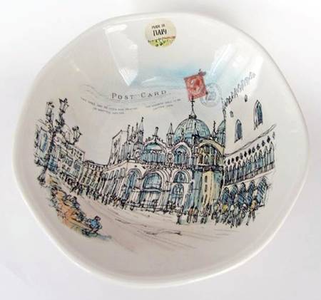 Post Card Stamp 12" Large Salad Serving Bowl