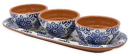 Azul Tile Condiment Set-3 Open Bowls & Tray