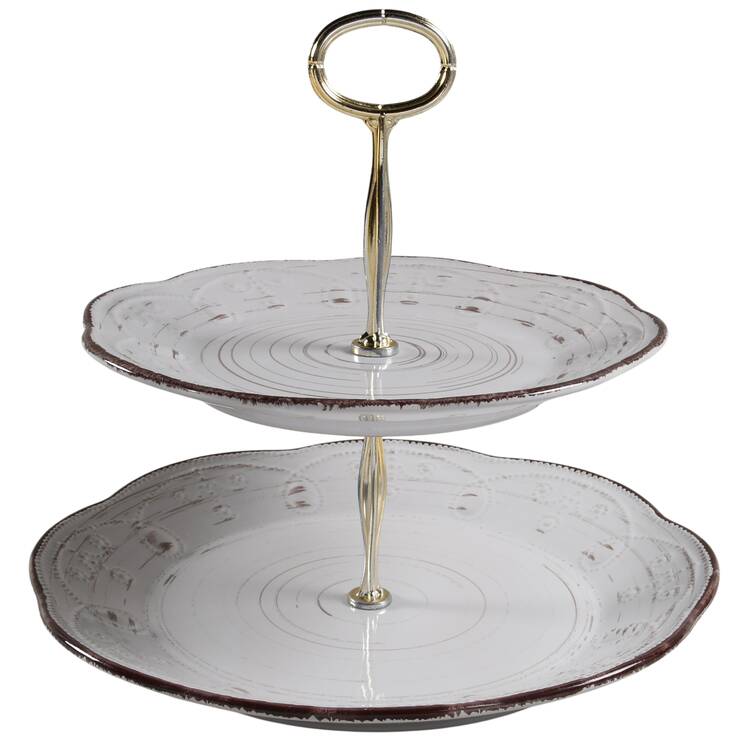 Rustic Birch 6 5/8"-10"  2 Tiered Serving Tray (Dp, Sp) HC