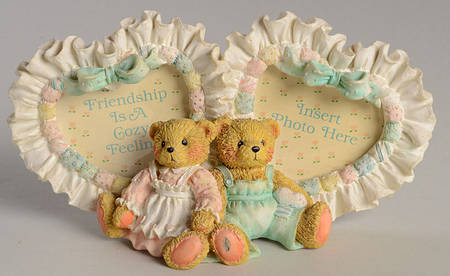 Cherished Teddies Double Heart Shaped Frame-Holds 2 1/2" X 2 1/2"