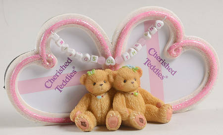 Cherished Teddies Double Heart Shaped Frame-Holds 2 1/2" X 2 1/2"