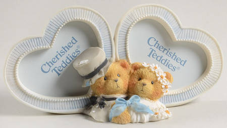 Cherished Teddies Double Heart Shaped Frame-Holds 2 1/2" X 3"