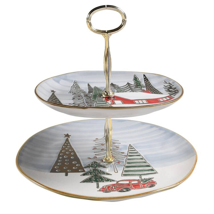 Elk Ridge Holiday 6 5/8"-10"  2 Tiered Serving Tray (Dp, Sp) HC