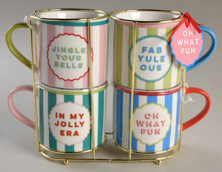 EAT23 Stackable Mug - Set of 4 & Metal Holder