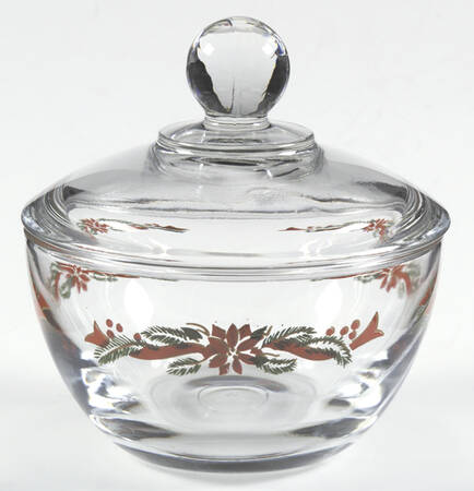 Poinsettia & Ribbon Glassware Sugar Bowl & Lid