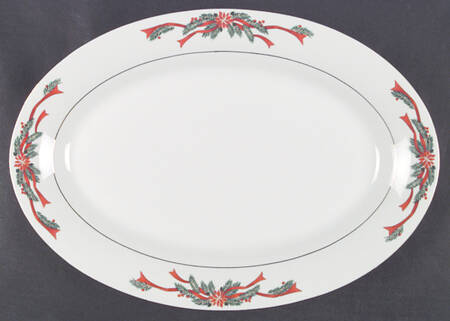Poinsettia & Ribbon 14" Oval Serving Platter