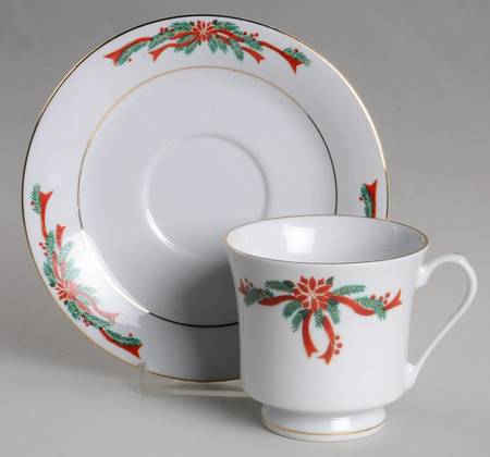 Poinsettia & Ribbon Footed Cup & Saucer Set