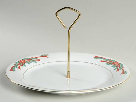 Poinsettia & Ribbon Round Serving Plate with Handle (DP)