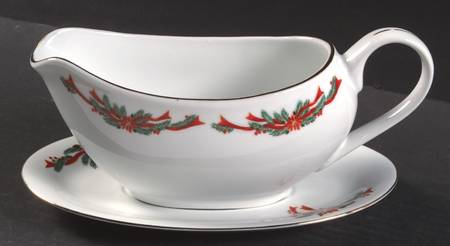 Poinsettia & Ribbon Gravy Boat & Underplate