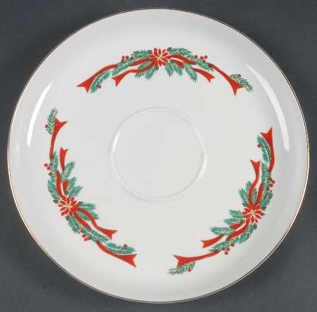 Poinsettia & Ribbon Chip Bowl/Plate for Chip & Dip Set