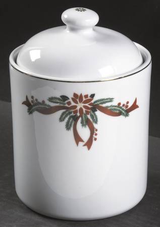 Poinsettia & Ribbon Cookie Jar & Lid