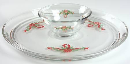 Poinsettia & Ribbon 2-Piece Glassware Chip and Dip Set