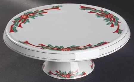 Poinsettia & Ribbon 11" Diameter Pedestal Cake Stand