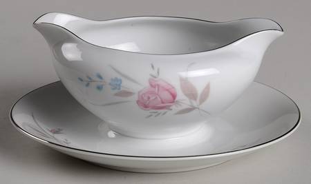 New Rose Gravy Boat with Attached Underplate