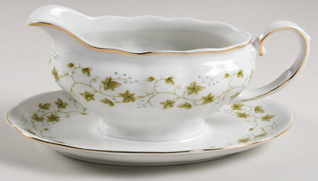 Diana (1-16" Gold Trim) Gravy Boat with Attached Underplate