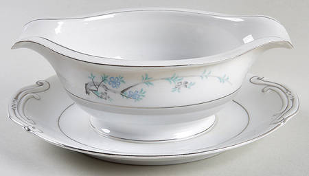 Blue Plum Gravy Boat with Attached Underplate