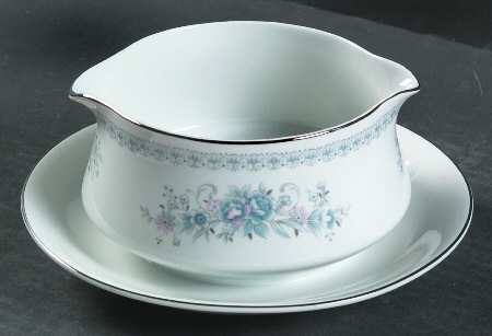Christine (Blue Flowers) Gravy Boat with Attached Underplate by Fine China of Japan