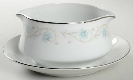 English Garden (Platinum) Round Gravy Boat/Attached Underplate