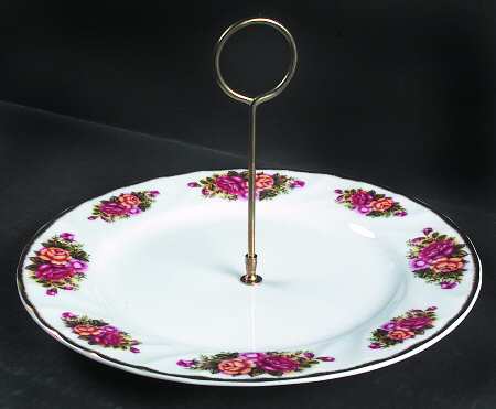 English Garden (Pink & Yellow) Round Serving Plate with Handle (DP)